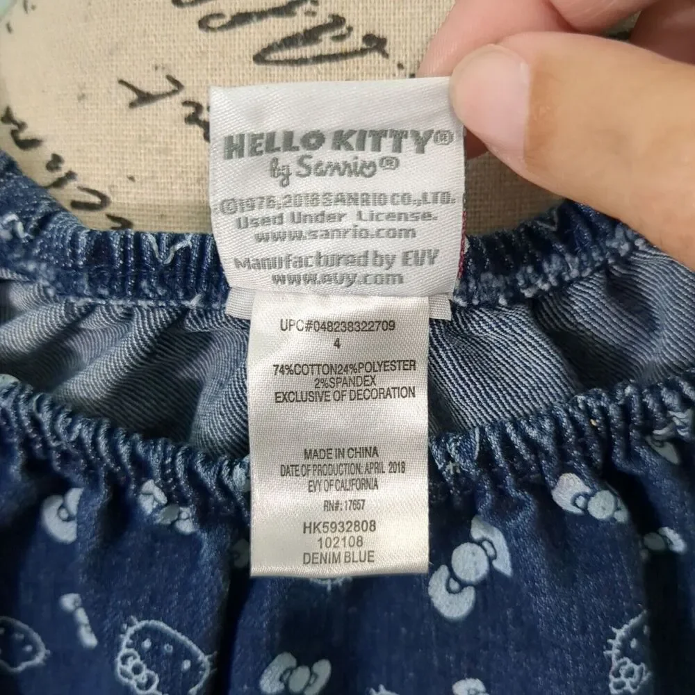 Hello kitty little Girls Printed Denim Jumpsuit 4